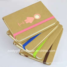 Mini Die-Cut Printing Kraft Hard Cover Pocket Notebook with Color Elastic Strap